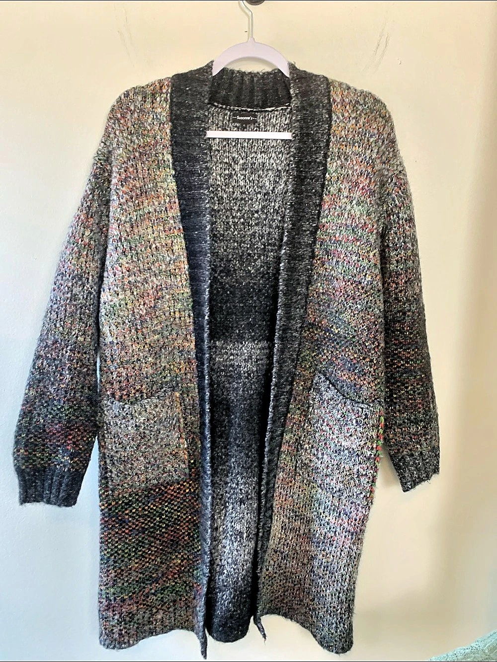 Suzanne's Thick Multicolor Knit Cardigan Size Large, Pockets